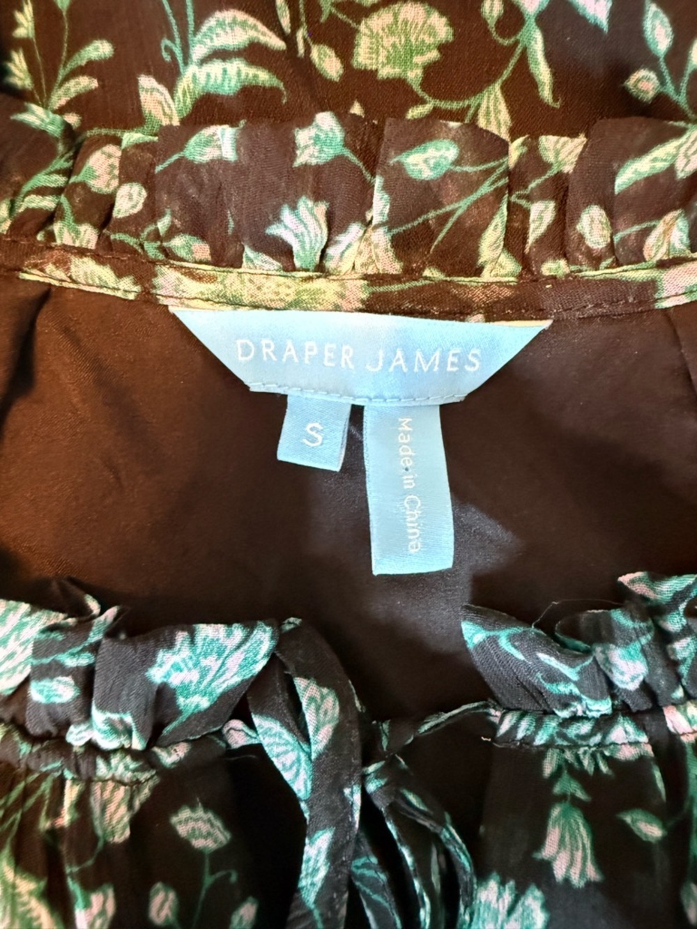 Draper James Floral Ruffle Sleeve Midi Dress Blue Black Cinched Waist Boho Small - Picture 5 of 5